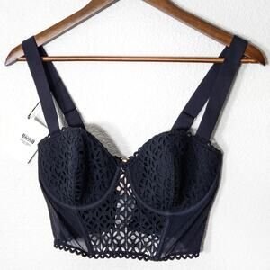 Wolford Bustier Top Black 34D Structured Cropped Office Siren